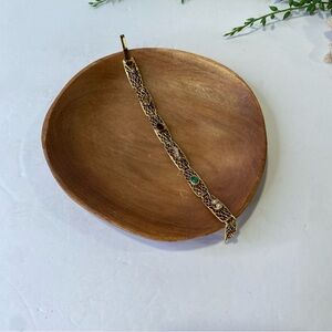 Vintage Goldette Goldtone Metal Spiderweb-Like Seed Pearl Red Heart Bracelet